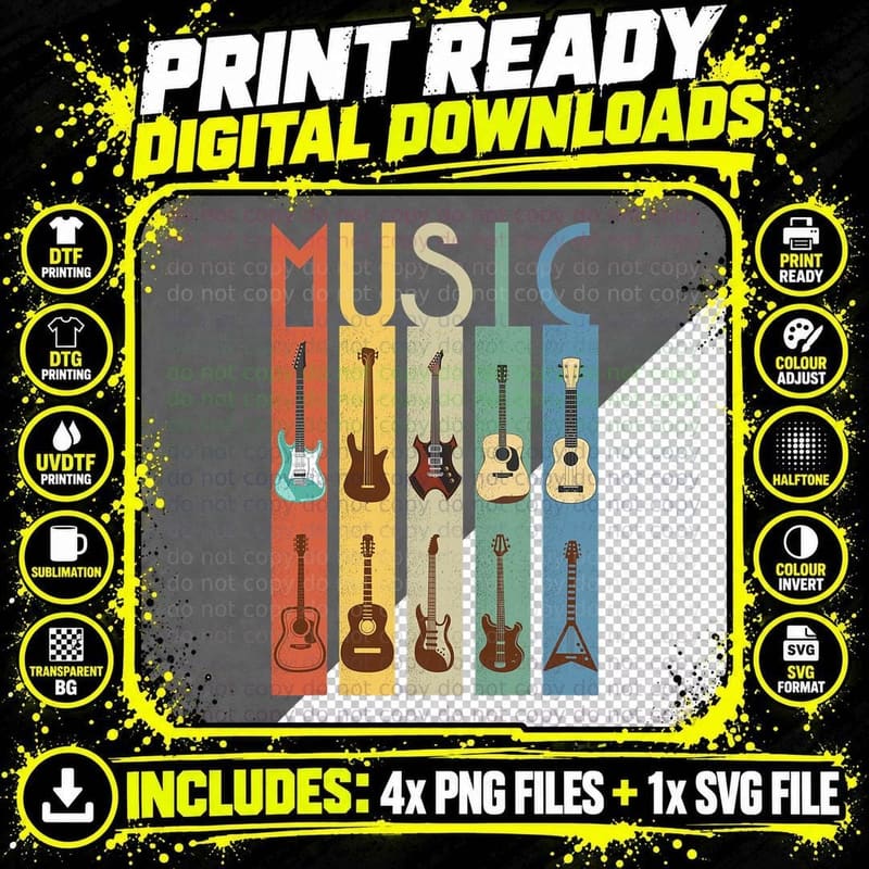 Guitar Lover Music Band Guitarist Electric Acoustic Png SVG Digital Bundle