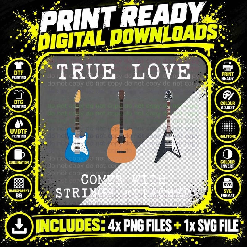 Guitar Player True Love Strings Attached Guitarist Png SVG Digital Bundle