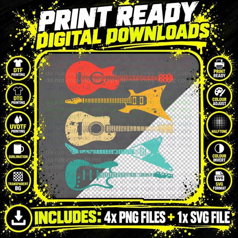 Guitar Player Vintage Guitarist Musician Band T-Shirt Png SVG Digital Bundle