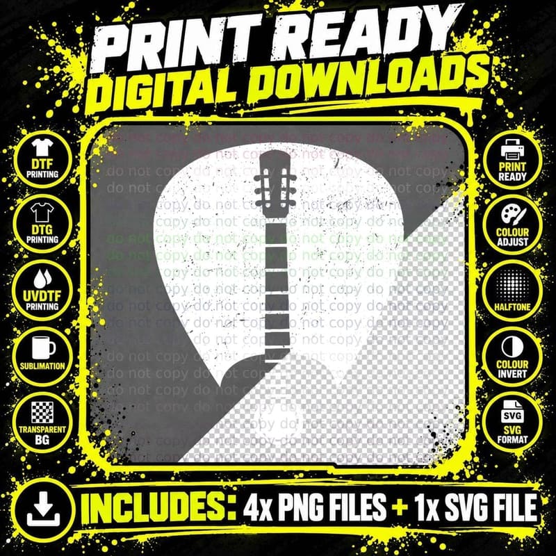 Guitar T-Shirt Plectrum Pick Music Guitarist Musician Png SVG Digital Bundle