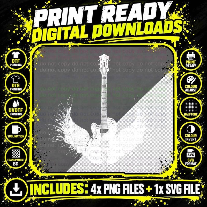 Guitar with Wings T-Shirt, Music Lover Style Png SVG Digital Bundle