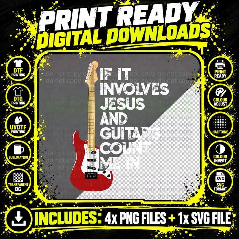 Guitarist Jesus Church Worship Guitar Player Christian Png SVG Digital Bundle