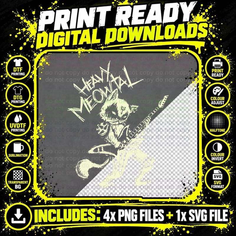 Heavy Metal Cats Gift Clothing Guitar Playing Cat Gothic Png SVG Digital Bundle