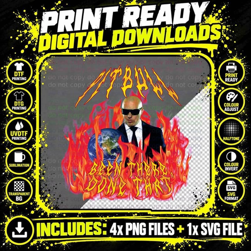 Heavy Metal Flames, Bald Man on Earth Png SVG Digital Bundle