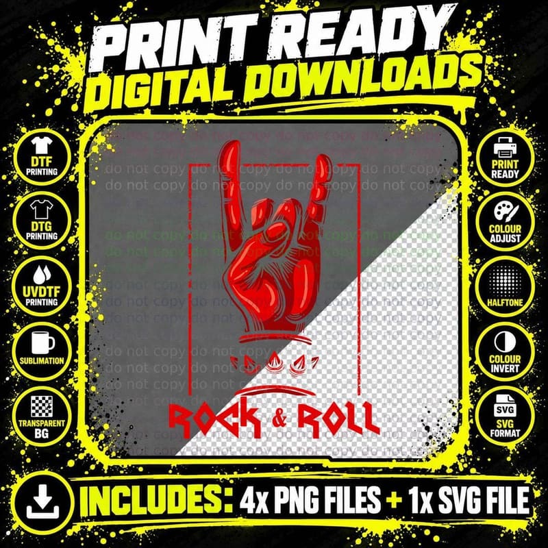 Heavy Metal Guitar Death Metal Rock N Roll Music T-Shirt Png SVG Digital Bundle