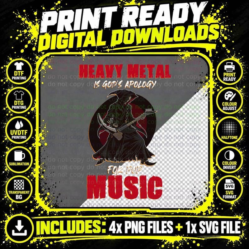 Heavy Metal Is God's Apology for Pop Music T-Shirt Png SVG Digital Bundle