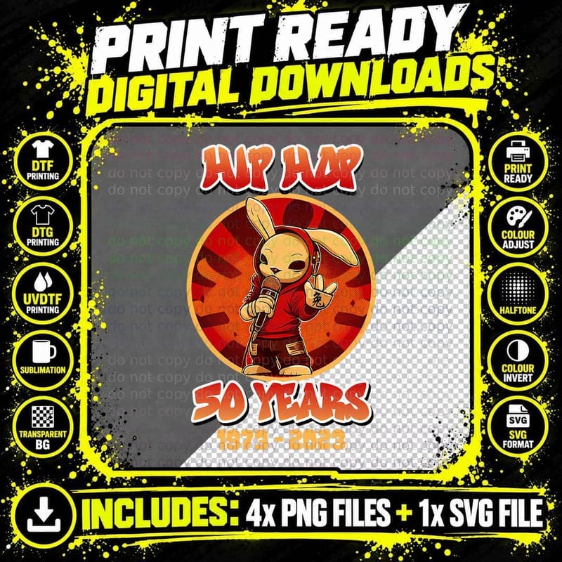 Hip Hop 50 Years Birthday Year of the Rabbit Chinese Png SVG Digital Bundle