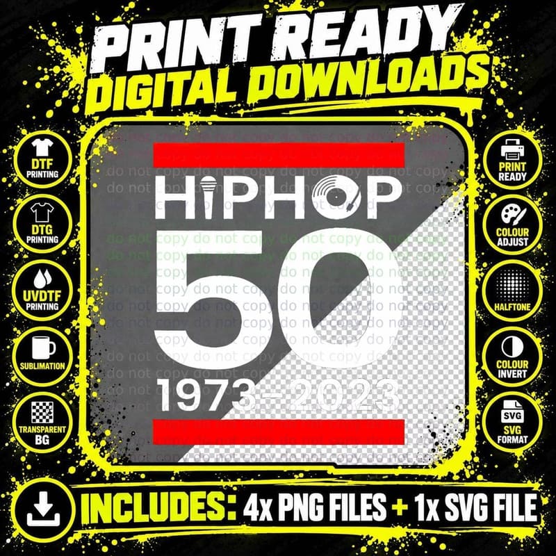 Hip Hop 50 Years of Old School 50 Year Old School Retro Png SVG Digital Bundle