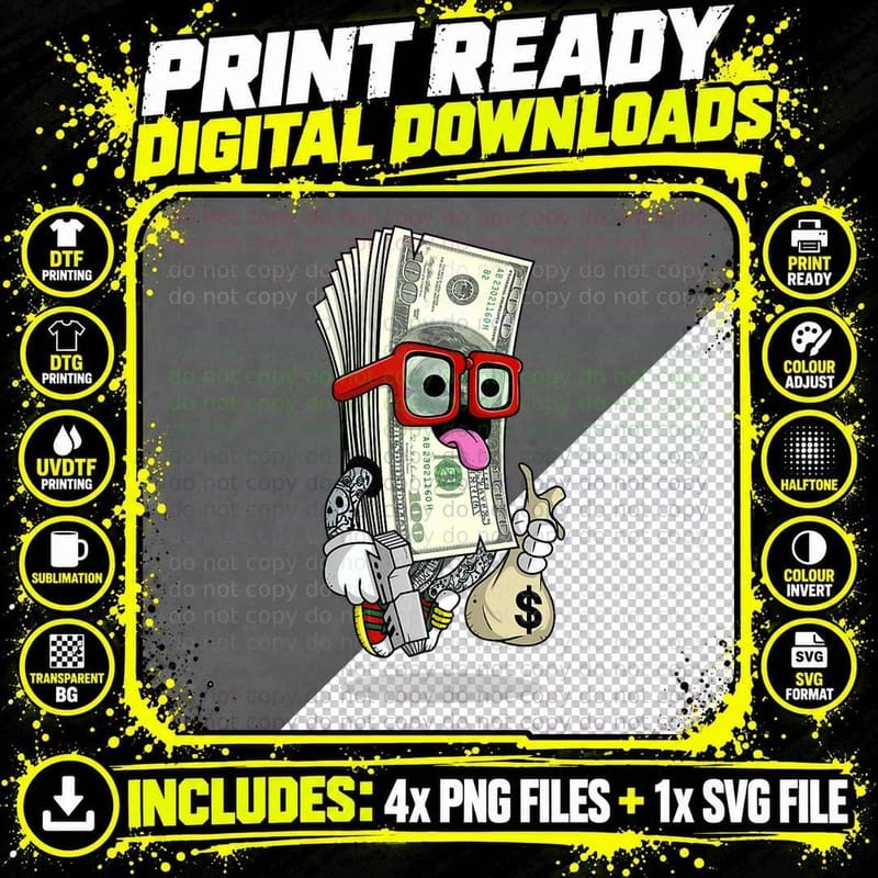 Hip Hop Dope Swag Rap Lover Gift Funny Cash Stacks Bills Png SVG Digital Bundle
