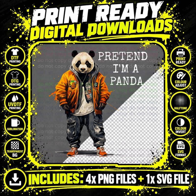 Hip Hop Panda for Men Women Boys Girls Pretend I'm a Png SVG Digital Bundle
