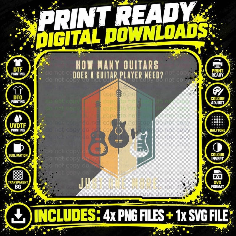 How Many Guitars Gifts for Men Guitar Players Music Png SVG Digital Bundle