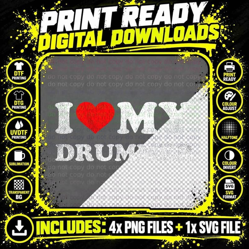 I Love My Drummer Shirt Tee I Heart My Drummer Apparel Png SVG Digital Bundle