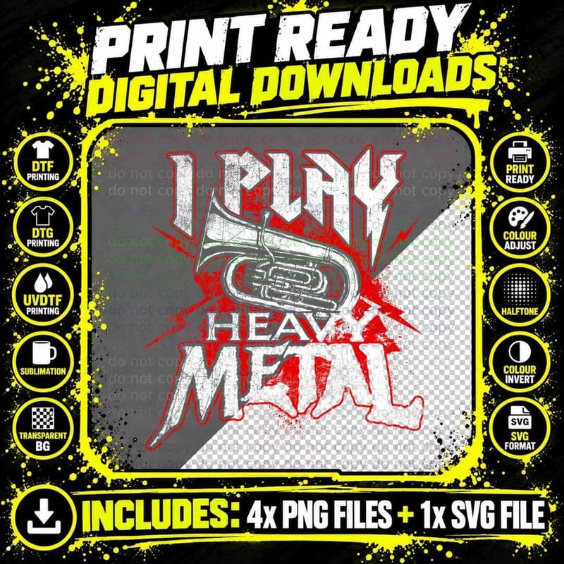 I Play Heavy Metal - Tuba Player & Marching Band Png SVG Digital Bundle