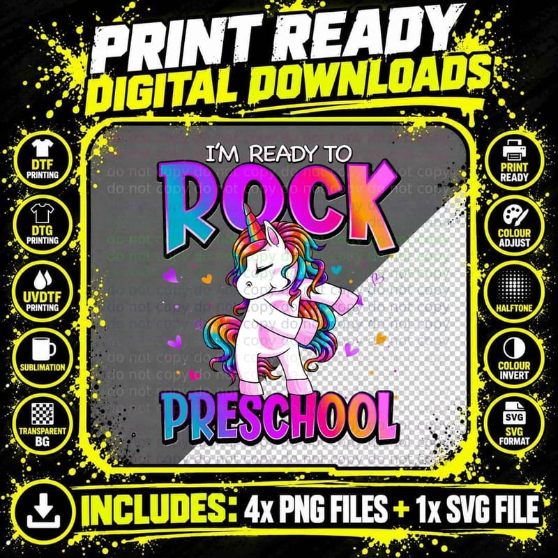 I'm Ready to Rock Preschool Unicorn Back to School Girls Png SVG Digital Bundle