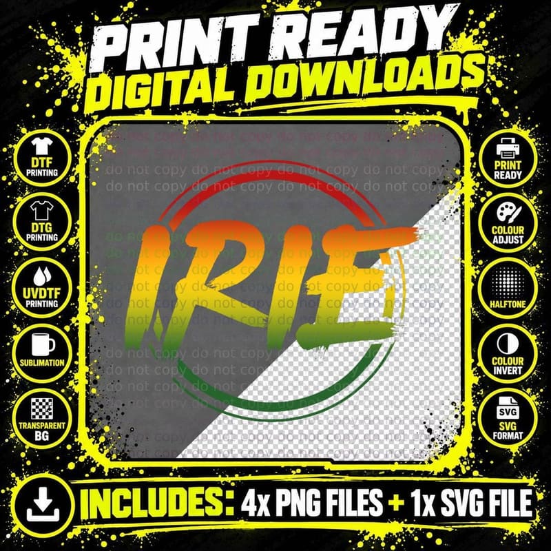 Irie Reggae Music Rasta Jamaica Jamaican T-Shirt Png SVG Digital Bundle