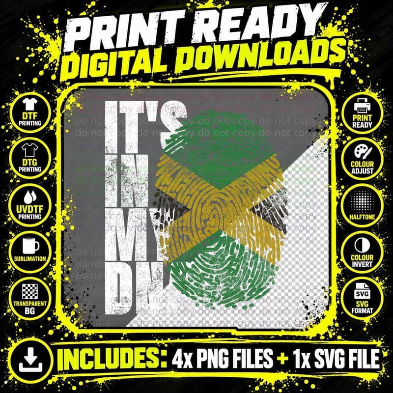 It's in My DNA Jamaican Gift Proud Jamaica Flag Reggae Png SVG Digital Bundle