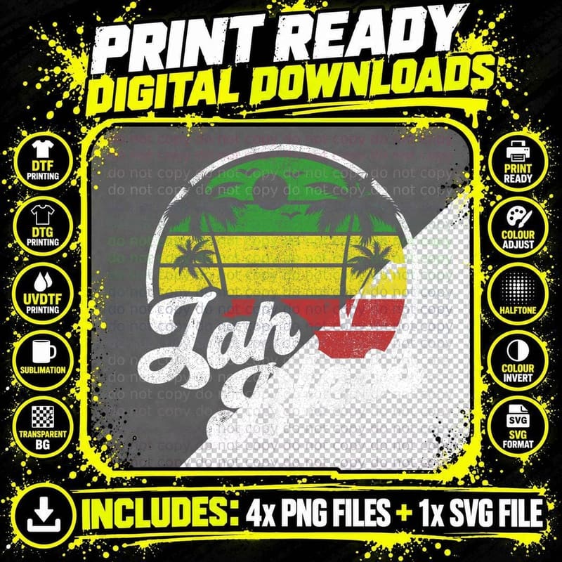 Jah Bless Vintage Jamaica Reggae Jamaican Vacation Gift Png SVG Digital Bundle