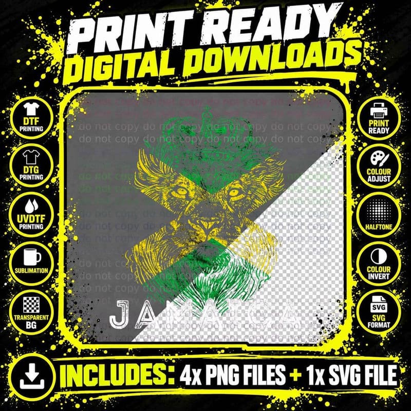 Jamaica King Lion Head Flag Jamaican Pride Reggae Love Png SVG Digital Bundle
