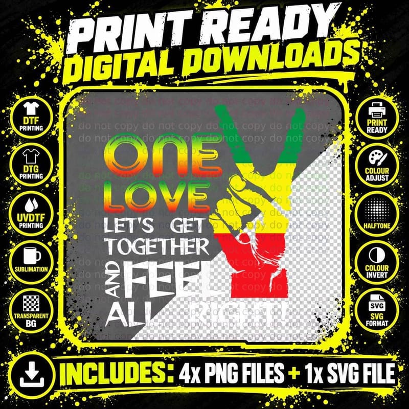 Jamaica One Love Reggae Caribbean Music Pride Flag Png SVG Digital Bundle