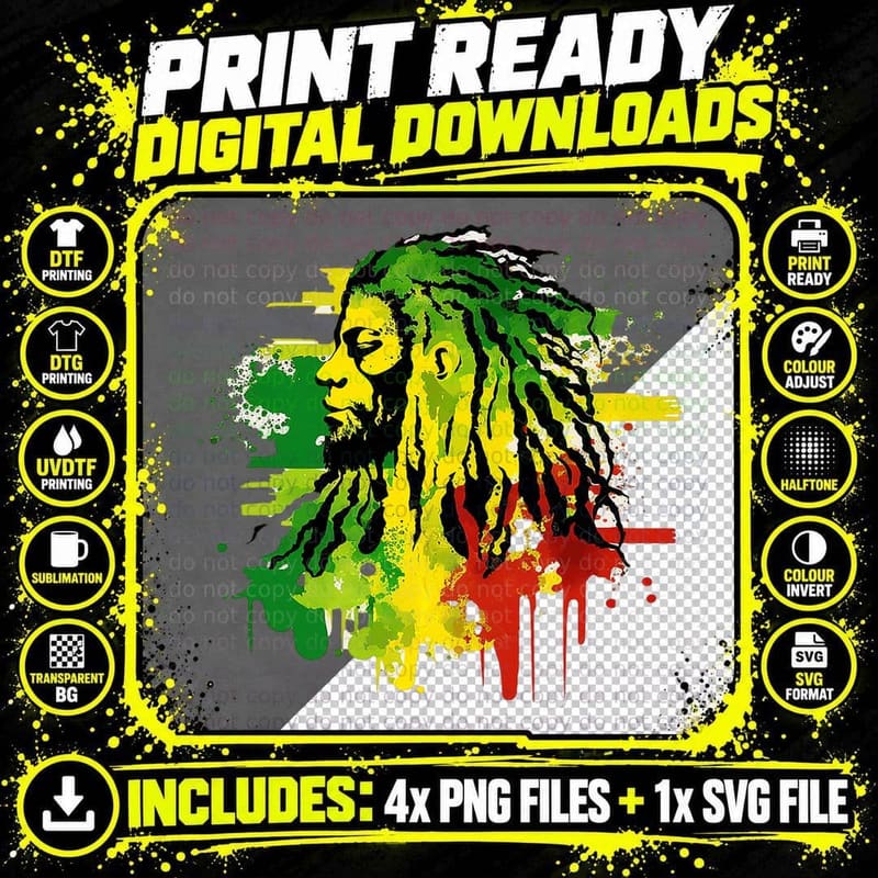 Jamaica Souvenir Rasta Clothing Lion of Judah Roots Png SVG Digital Bundle