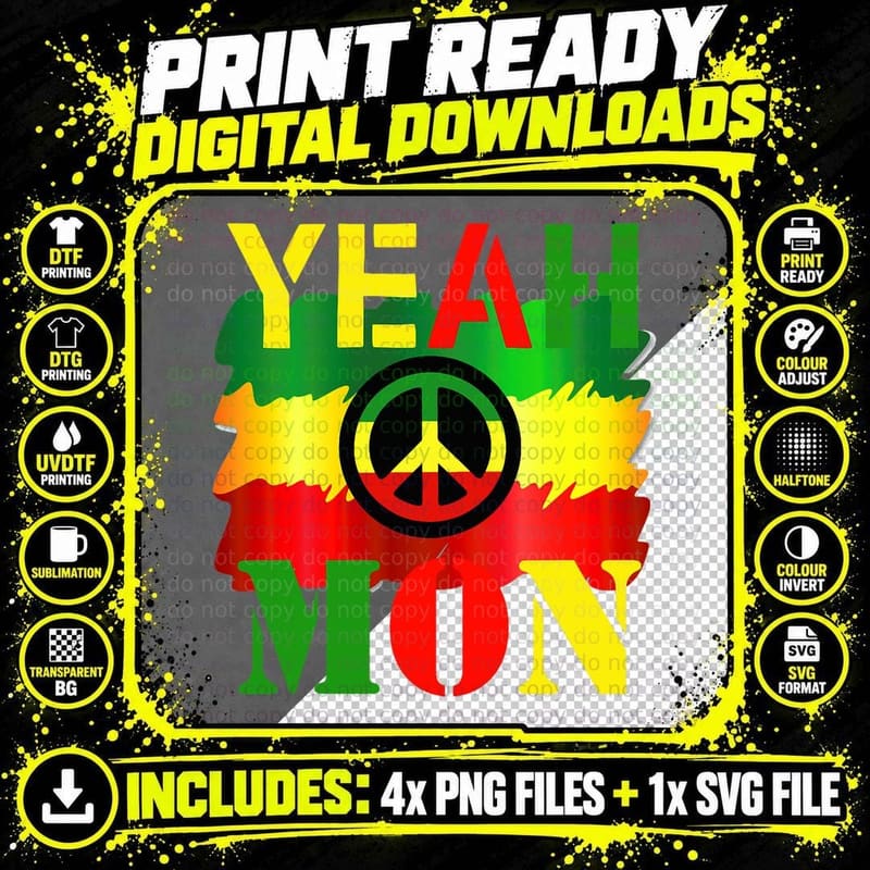 Jamaica Vacation Reggae Colors Yeah Mon T-Shirt Png SVG Digital Bundle