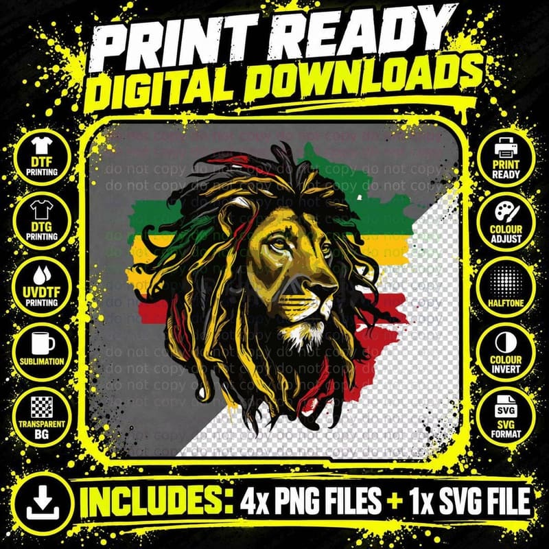 Jamaican Lion Jamaican Rasta Flag Lion of Judah Reggae Png SVG Digital Bundle