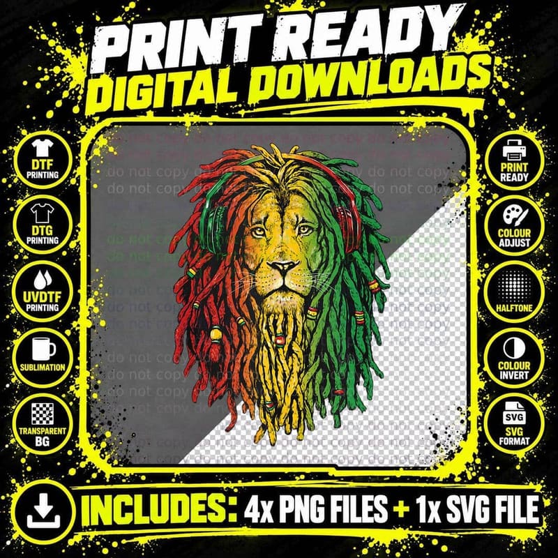 Jamaican Wild Lion Hears Reggae Music with Jamaica Png SVG Digital Bundle