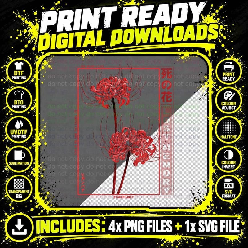 Japanese Spider Lily Soft Grunge Anime Aesthetic Flower Png SVG Digital Bundle