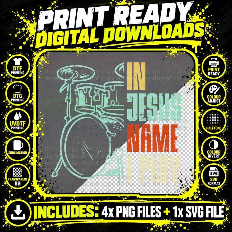 Jesus Name I Play Drums God Drumming Music Christian Png SVG Digital Bundle