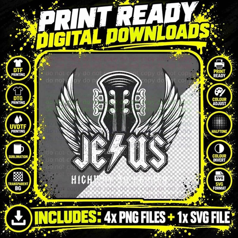 Jesus Rock and Roll Christian Music Worship Bible Verse Png SVG Digital Bundle