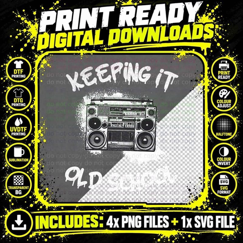Keeping It Old School Vintage Boombox 80s Hip Hop Png SVG Digital Bundle