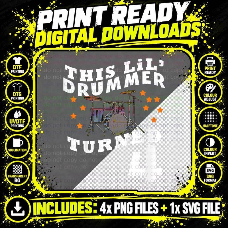 Kids This Lil' Drummer Turned 4 Four Year Old Kids Png SVG Digital Bundle