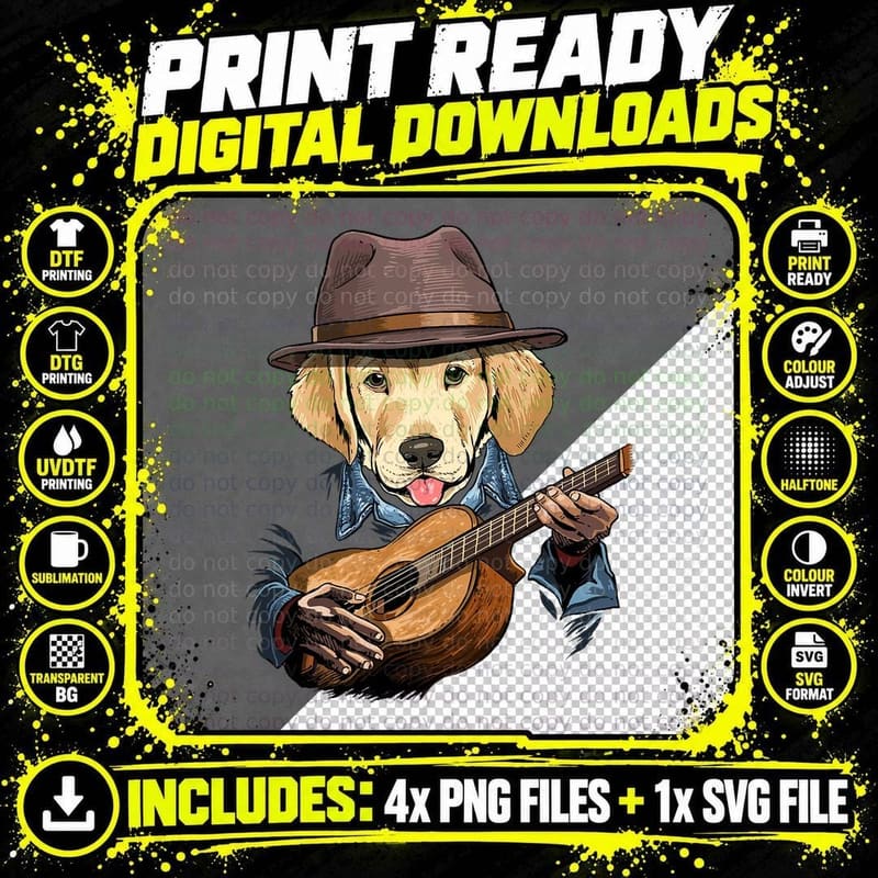 Labrador Retriever Playing Guitar T-Shirt Png SVG Digital Bundle