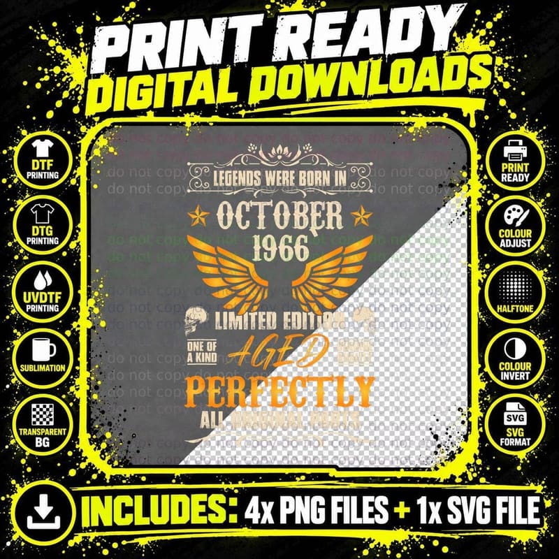 Legends Were Born in October 1966 - Rock Biker 57 Png SVG Digital Bundle