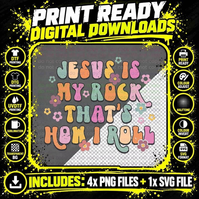 Leopard Jesus Is My Rock and That Is How I Roll Retro Png SVG Digital Bundle