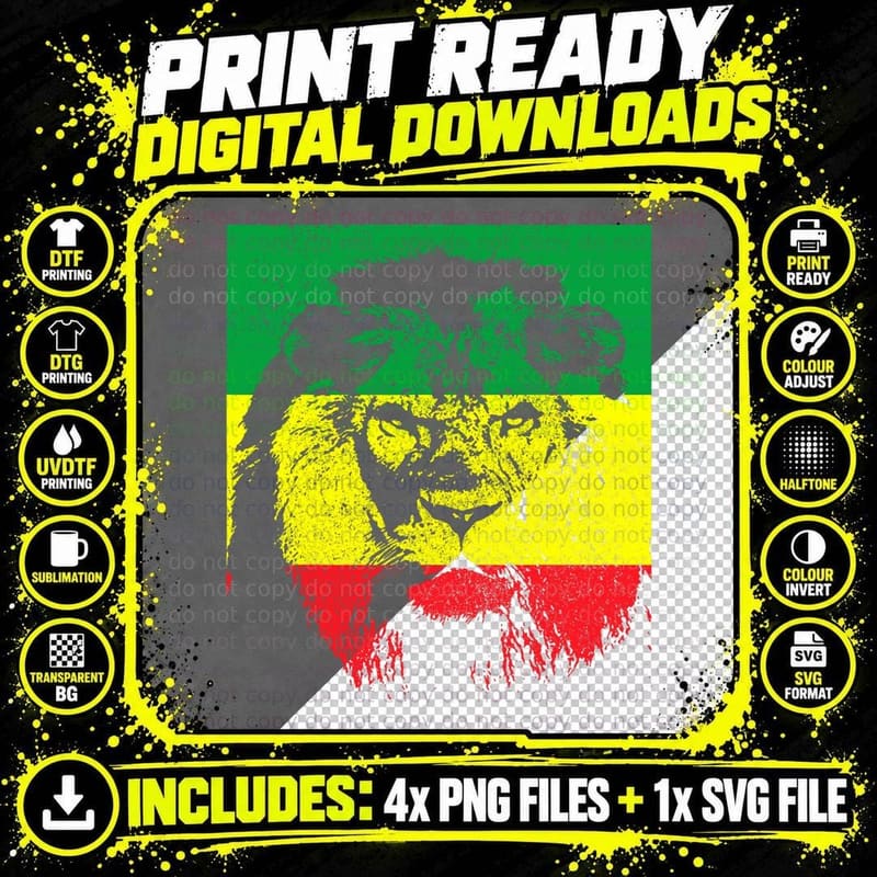 Lion of Judah Reggae Rasta Rastafari Ethiopian Jamaican Png SVG Digital Bundle