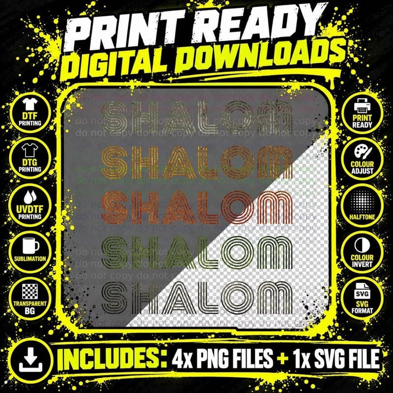 Love Heart Shalom Tee Grunge Vintage Style Black Shalom Png SVG Digital Bundle
