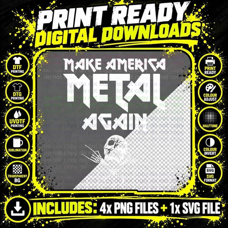 Make America Metal Again Skull Rock and Roll Heavy Music Png SVG Digital Bundle