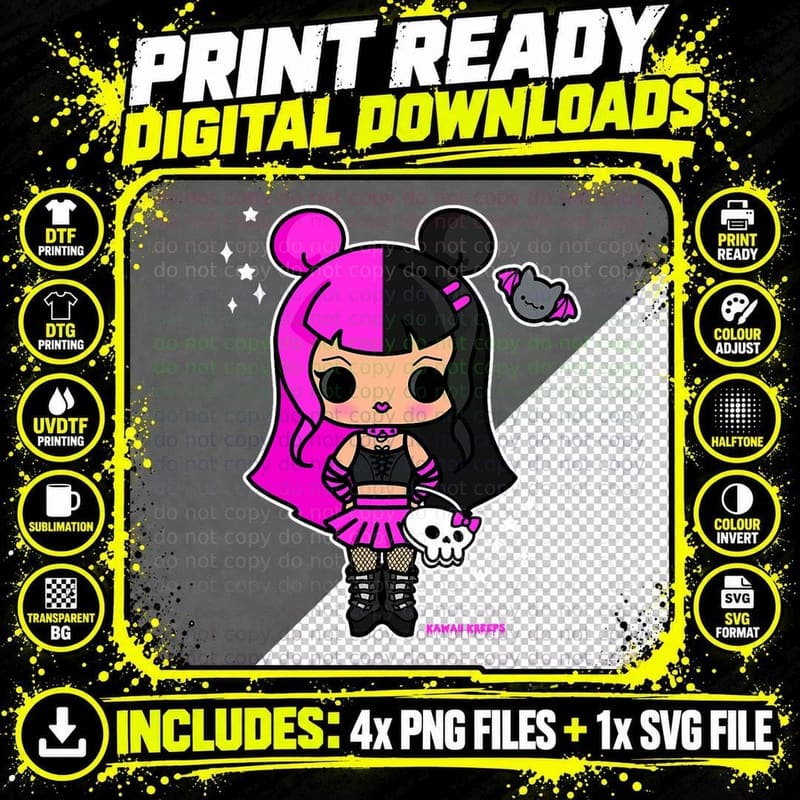 Mall Goth Chibi Girl Drawing Gothic Nu Metal Alt Png SVG Digital Bundle