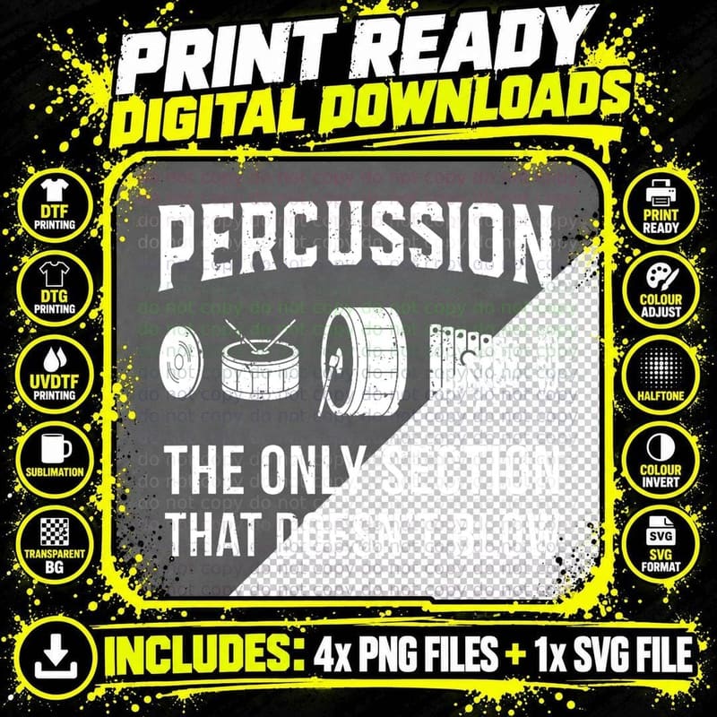 Marching Band Shirt for Drummers in Percussion Section Png SVG Digital Bundle