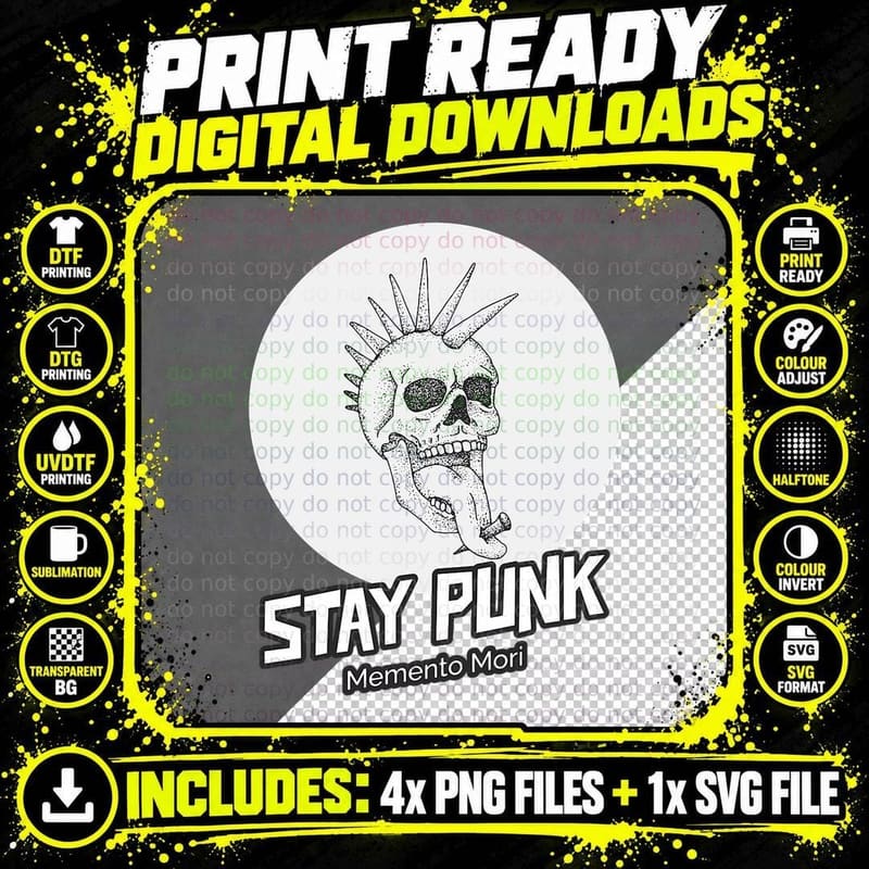 Memento Mori Stay Punk - Funny Goth Rock in Death and Png SVG Digital Bundle