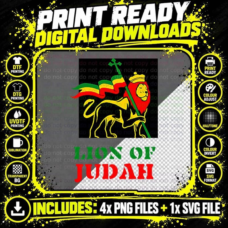 Men Women Jamaica Reggae Jah Army Rastafari Lion of Png SVG Digital Bundle
