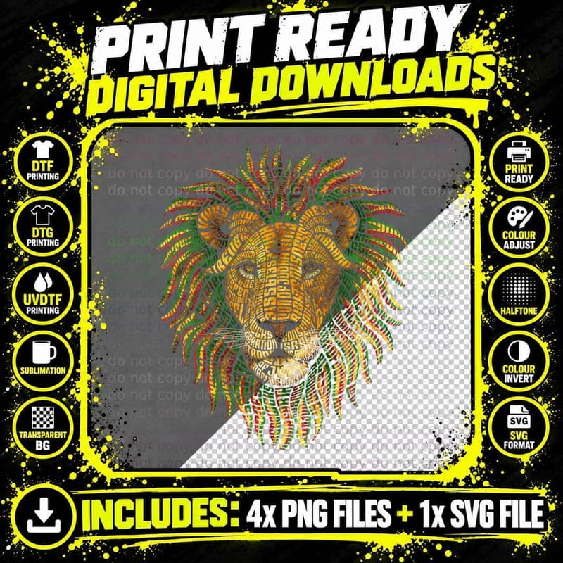 Men Women Jamaica Souvenir Rasta Lion of Judah Roots Png SVG Digital Bundle