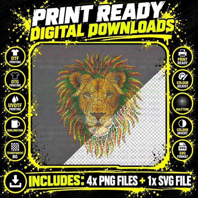 Mens Men Women Jamaica Souvenir Rasta Lion of Judah Png SVG Digital Bundle