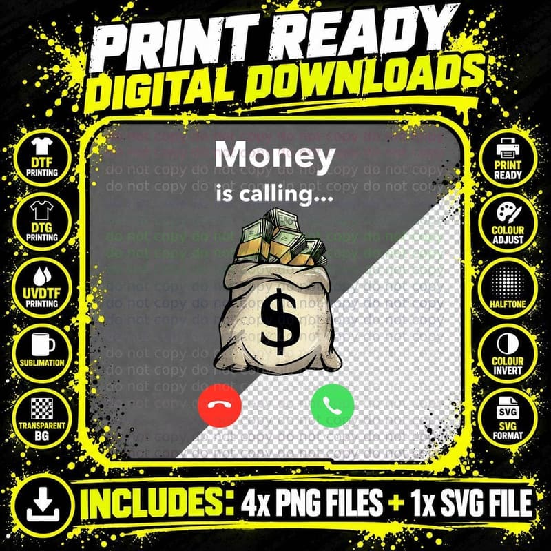 Money Calling Gangster Entrepreneur T-Shirt Png SVG Digital Bundle