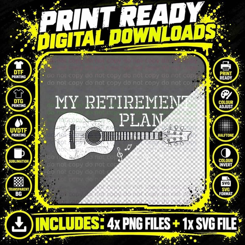 My Retirement Plan Guitar Music Notes Retiree Pension Png SVG Digital Bundle