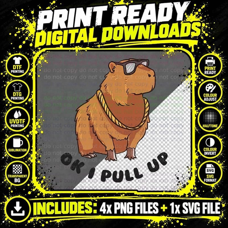 OK I Pull up Capybara Sunglasses Chain Tee Png SVG Digital Bundle