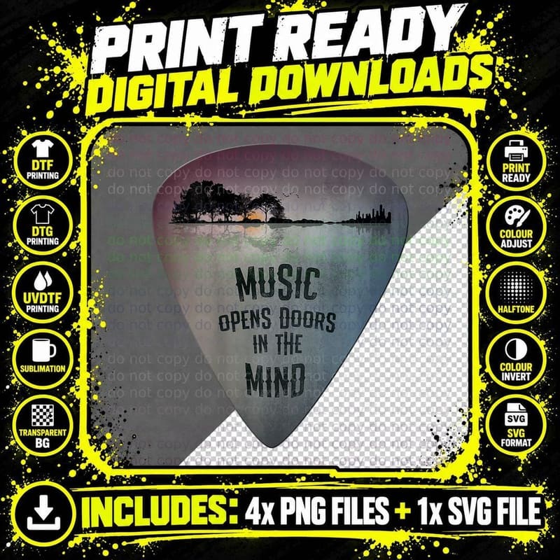 ON BACK Distressed Guitar Pick Lake Reflections Music Png SVG Digital Bundle