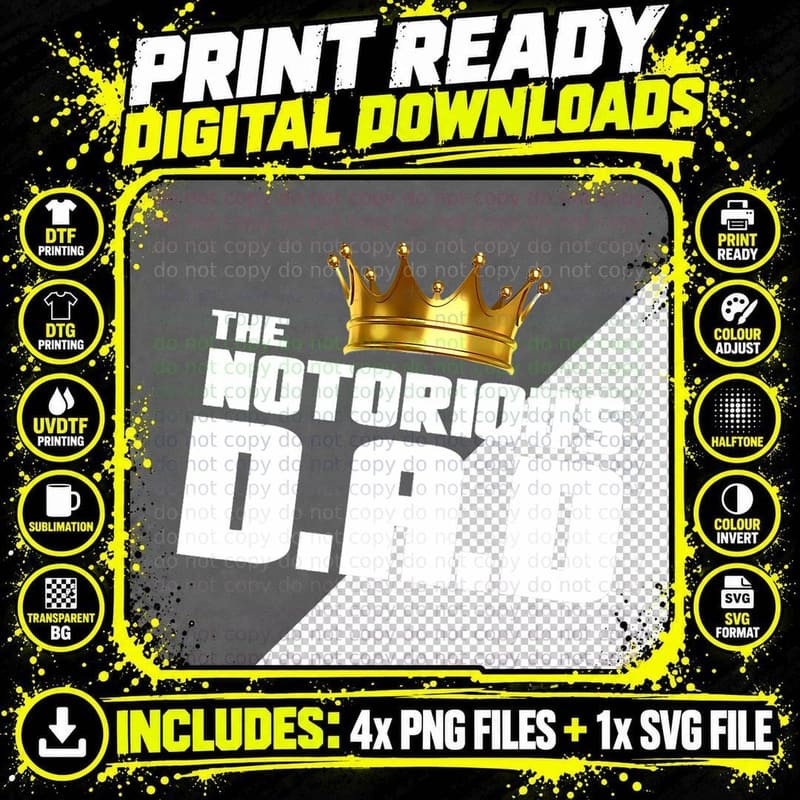 Old School Funny Hip Hop Fathers Day T-Shirt Notorious Png SVG Digital Bundle