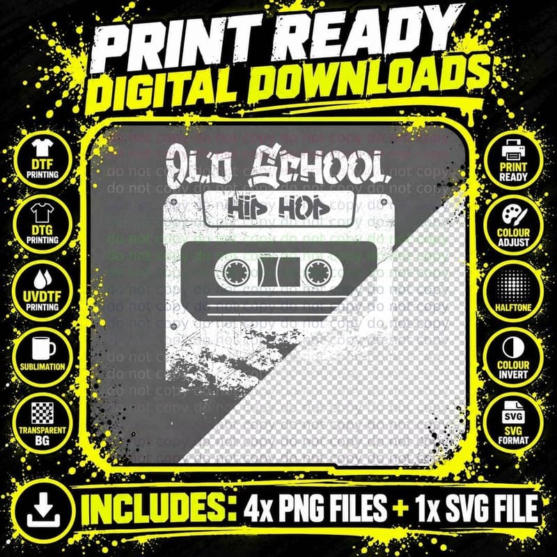 Old School Hip Hop 90s Rap Music Cassette T-Shirt Png SVG Digital Bundle